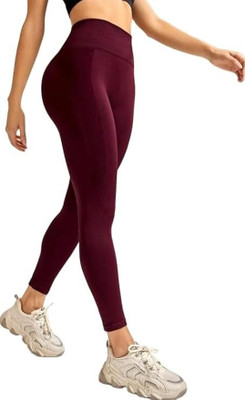 GOLDEN the ROSE Ankle Length  Western Wear Legging(Maroon, Solid)