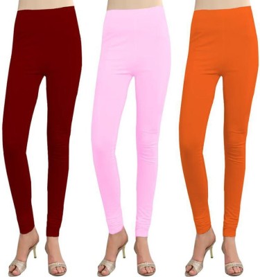 Cursive Churidar Length Western Wear Legging(Pink, Maroon, Orange, Solid)