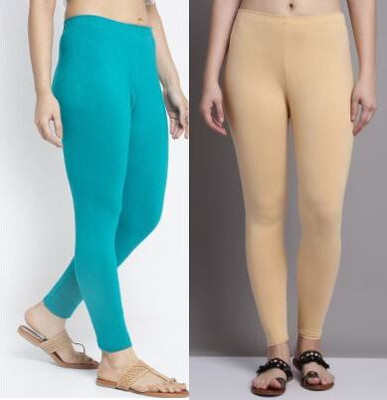 PENTTO Ankle Length  Western Wear Legging(Light Blue, Beige, Solid)