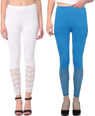 LEEVAJ WORLD Ankle Length  Ethnic Wear Legging(White, Light Blue, Solid)