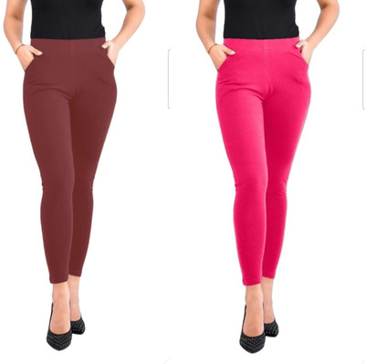 FREEDOMFASHION Ankle Length Western Wear Legging(Maroon, Pink, Solid)