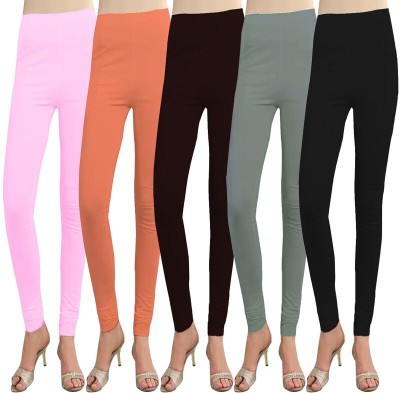 Cursive Churidar Length Western Wear Legging(Pink, Orange, Brown, Grey, Black, Solid)