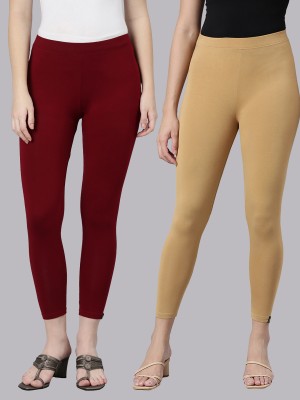 TWIN BIRDS Ankle Length  Western Wear Legging(Maroon, Beige, Solid)