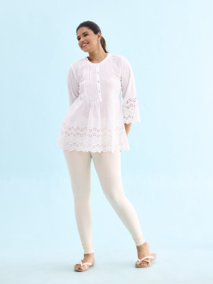 GO COLORS Ankle Length  Western Wear Legging(White, Solid)