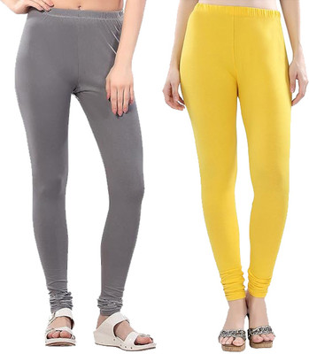 adibaba Churidar  Ethnic Wear Legging(Grey, Yellow, Solid)