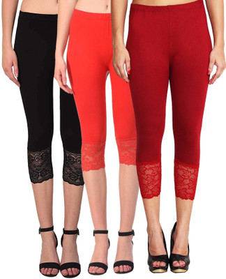 SwaNit 3/4th/Calf Length Western Wear Legging(Black, Red, Maroon, Solid)