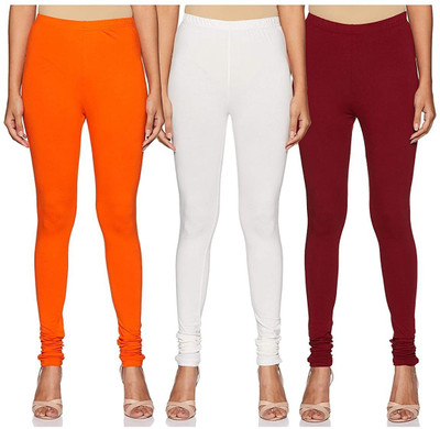 E Solutions Churidar  Ethnic Wear Legging(Orange, White, Maroon, Solid)