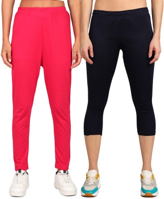 Paavki Ankle Length Western Wear Legging(Pink, Dark Blue, Solid)