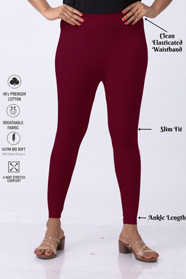 Lady Luxe Ankle Length  Ethnic Wear Legging(Maroon, Solid)