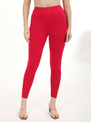 FLY BIRDS Ankle Length Western Wear Legging(Red, Solid)