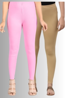 chobi star Ankle Length Ethnic Wear Legging(Pink, Beige, Solid)