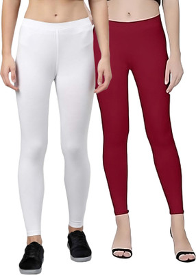 Rocksy Ankle Length Western Wear Legging(White, Maroon, Solid)