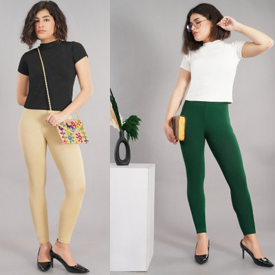 Shsuvia Ankle Length Western Wear Legging(Green, Beige, Solid)