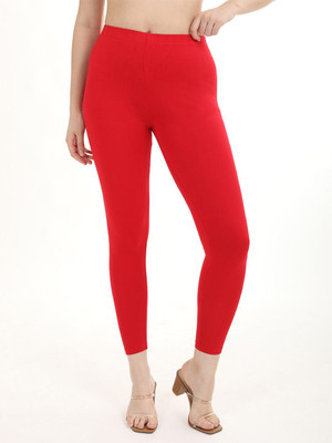 FLY BIRDS Ankle Length Western Wear Legging(Red, Solid)