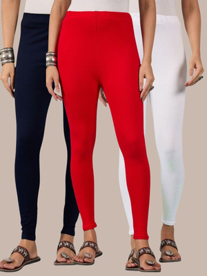 QIOA Ankle Length Western Wear Legging(White, Dark Blue, Red, Solid)