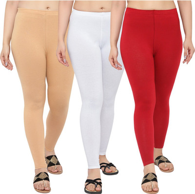 NGT Ankle Length Western Wear Legging(Beige, White, Red, Solid)