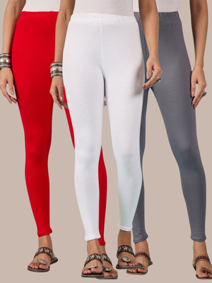 QIOA Ankle Length Western Wear Legging(Red, Grey, White, Solid)