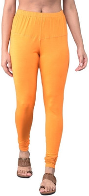 Comfort Lady Churidar Length Ethnic Wear Legging(Orange, Solid)