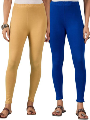 QIOA Ankle Length Western Wear Legging(Blue, Beige, Solid)