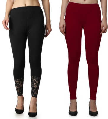 aakrushi Ankle Length  Ethnic Wear Legging(Black, Maroon, Solid)