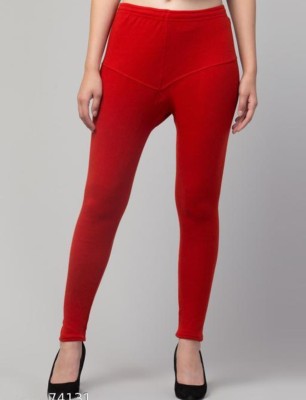 24Hour Fashion Ankle Length  Western Wear Legging(Red, Solid)