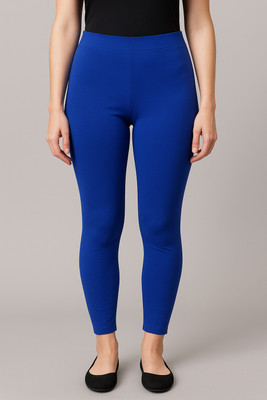 F65 Ankle Length Western Wear Legging(Blue, Solid)
