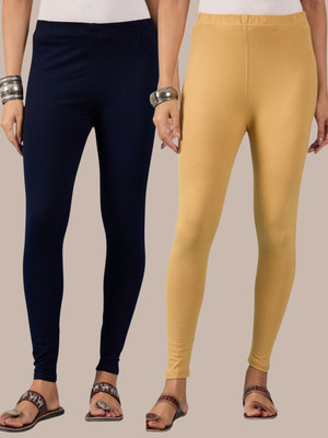 QIOA Ankle Length Western Wear Legging(Dark Blue, Beige, Solid)