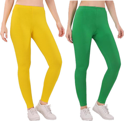 adibaba Ankle Length  Western Wear Legging(Yellow, Green, Solid)