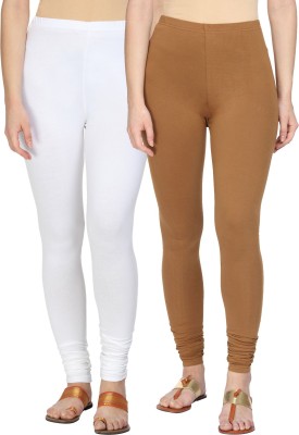 Alena Churidar  Ethnic Wear Legging(White, Beige, Solid)