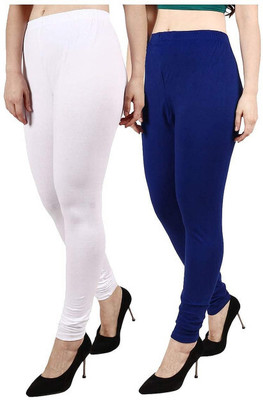 Qeheem Churidar  Ethnic Wear Legging(White, Blue, Solid)
