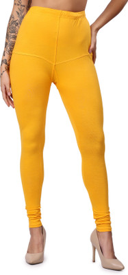AARINK Churidar Length Ethnic Wear Legging(Yellow, Solid)