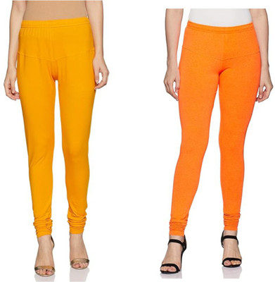 Leggynest Churidar  Ethnic Wear Legging(Orange, Yellow, Solid)