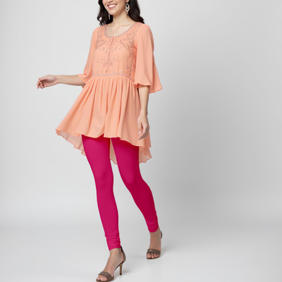 EMI Churidar  Western Wear Legging(Pink, Solid)