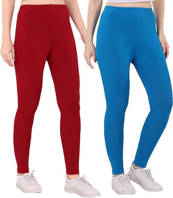 adibaba Ankle Length  Western Wear Legging(Maroon, Light Blue, Solid)