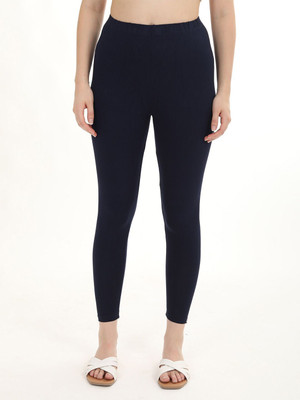 FLY BIRDS Ankle Length Western Wear Legging(Dark Blue, Solid)