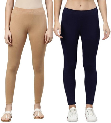 ZAYANQA Ankle Length Western Wear Legging(Dark Blue, Beige, Solid)