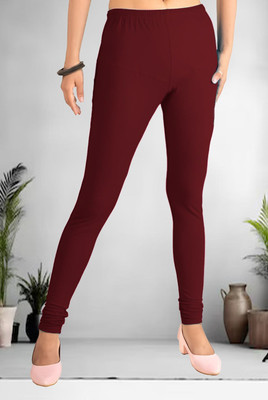 DEERHORN Churidar  Ethnic Wear Legging(Maroon, Solid)