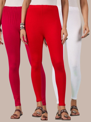 QIOA Ankle Length Western Wear Legging(White, Pink, Red, Solid)