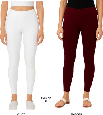 CCFFASHION Ankle Length Western Wear Legging(Maroon, White, Solid)