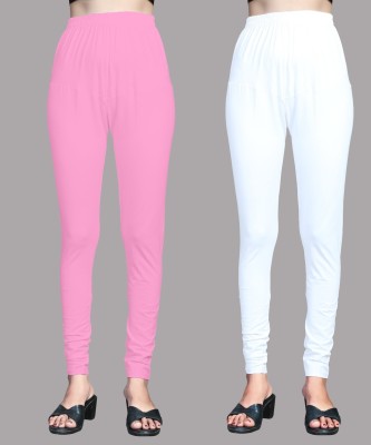 GN SPORTS Churidar  Western Wear Legging(Pink, White, Solid)