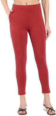 100LUCK Ankle Length Western Wear Legging(Maroon, Solid)