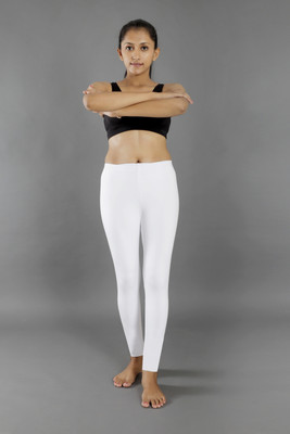 primp Ankle Length Western Wear Legging(White, Solid)