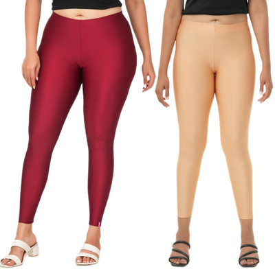 LoveiT Ankle Length Western Wear Legging(Maroon, Beige, Solid)