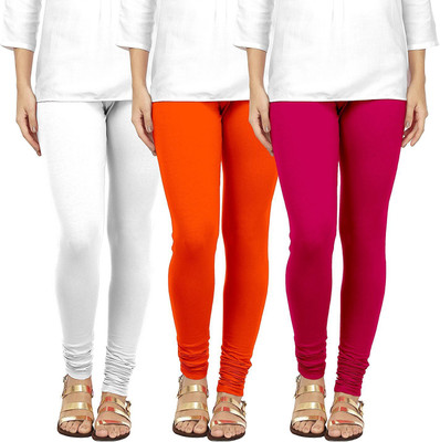 F A T A H Churidar  Ethnic Wear Legging(White, Pink, Orange, Solid)