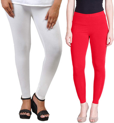 Lyra Ankle Length  Ethnic Wear Legging(Red, White, Solid)