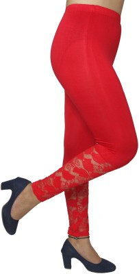 pinkshell Ankle Length Western Wear Legging(Red, Self Design)