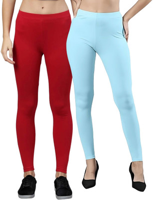 ZAYANQA Ankle Length Western Wear Legging(Red, Light Blue, Solid)