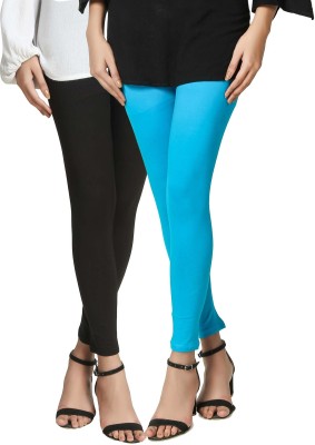 Swastik Stuffs Ankle Length Western Wear Legging(Black, Light Blue, Solid)