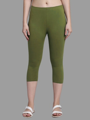 Trend Level 3/4th/Calf Length Western Wear Legging(Green, Solid)