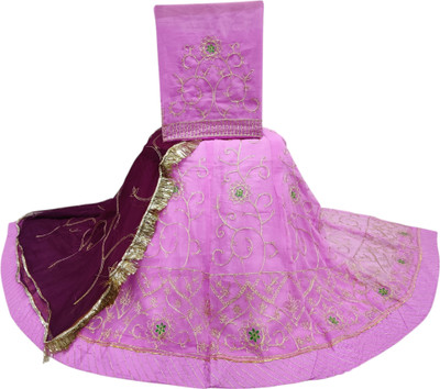 MANTUSHTI Embroidered Semi Stitched Rajasthani Poshak(Purple)